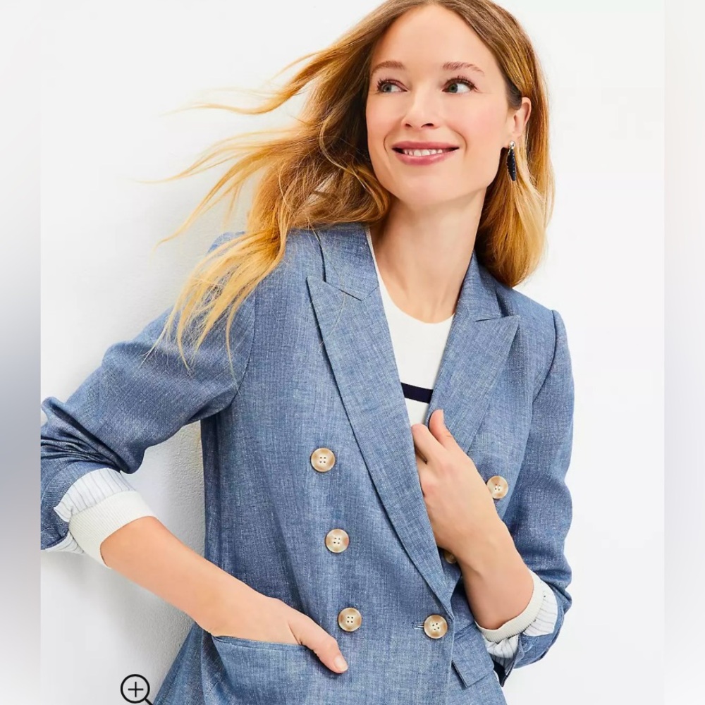 New! Petite Chambray Double Breasted Blazer!